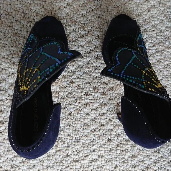 Sergio Rossi Poetic Surrealism night blue butterfly suede heels size 6.5 - Picture 10 of 16